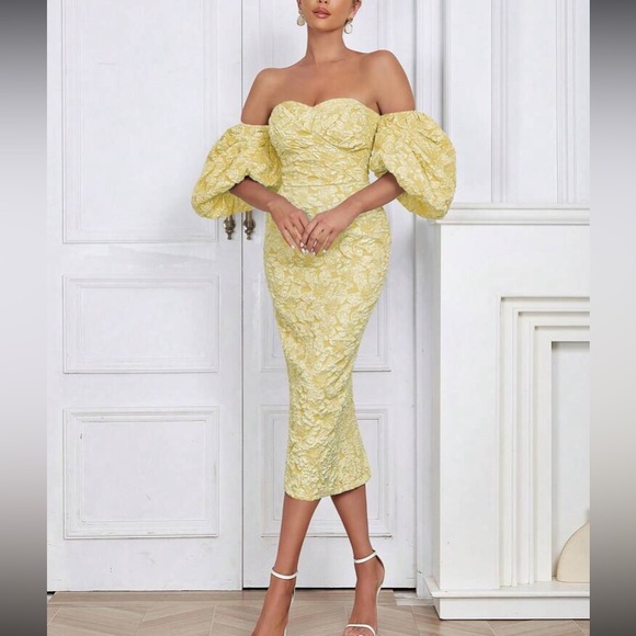 Luxe floral jacquard off shoulder party formal evening dress - Picture 1 of 16